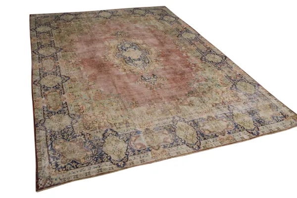 Vintage vloerkleed, zandkleur met blauw, 58557, 406cm x 296cm