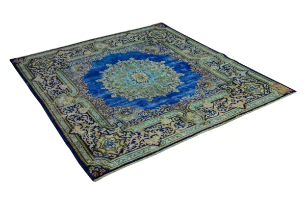Vintage vloerkleed, blauw met groen, 59421, 192cm x 173cm