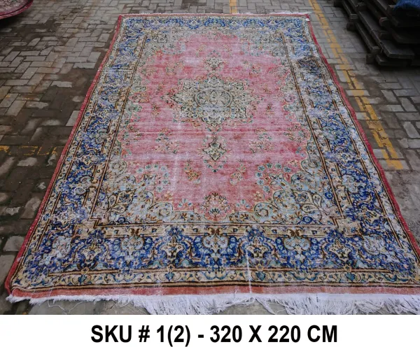 Vintage vloerkleed rood met blauw, nr.98001, 320cm x 220cm Dit kleed verwachten we half oktober binnen