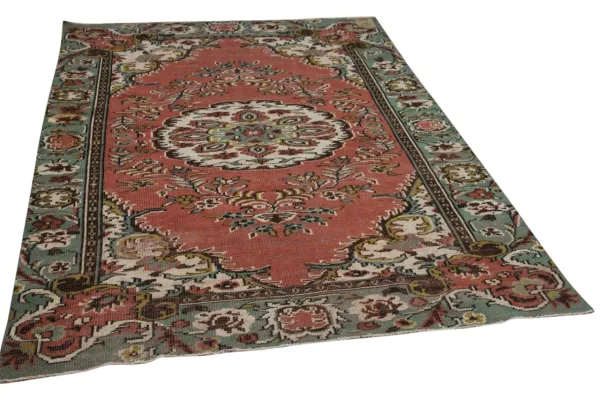 Vintage vloerkleed groen, rood 28071 253cm x 177cm