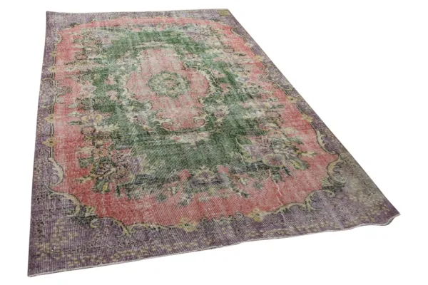 Vintage vloerkleed roze, paars, groen 31094 281cm x 168cm