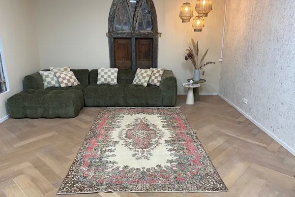 Vintage vloerkleed roze nr.34852 268cm x 168cm  