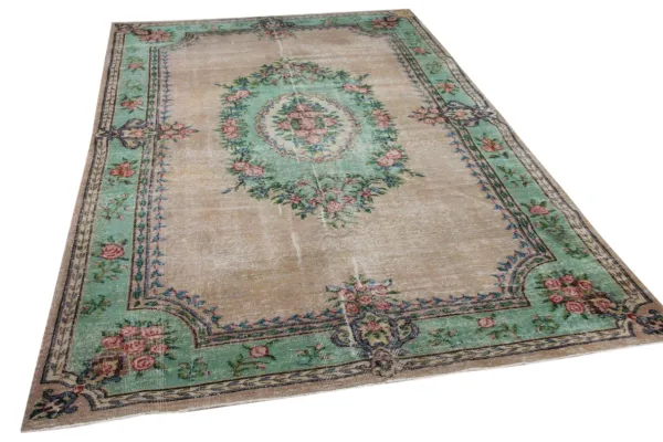 Vintage vloerkleed groen 35946 296cm x 192cm