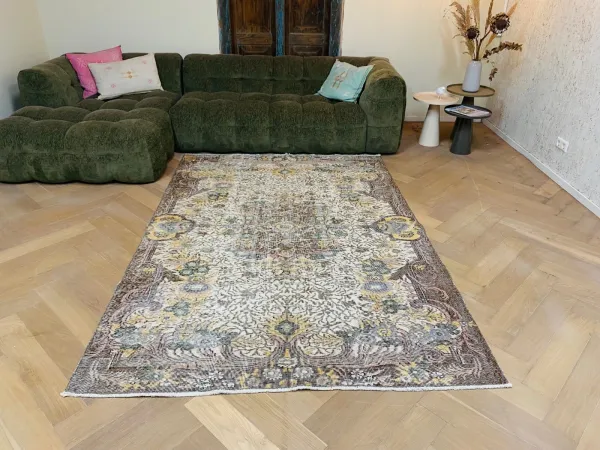 Vintage vloerkleed bruin, geel 7042 255cm x 174cm