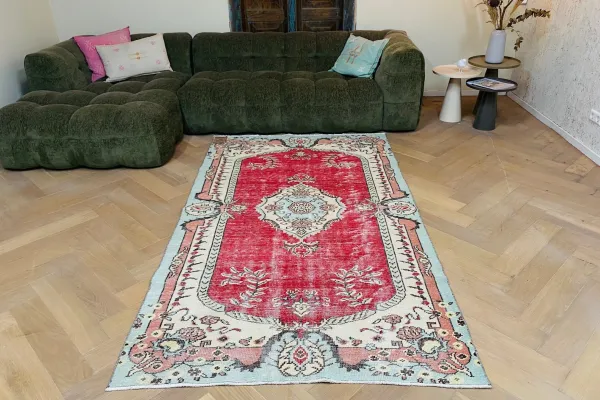 Vintage vloerkleed rood nr.84043 246cm x 144cm