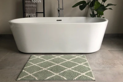 Sale Badmat beni ouarain patroon (80cm x 60cm) groen met wit, incl. antislip showroom model