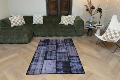 SALE patchwork vloerkleed zwart nr.35568 180cm x 118cm
