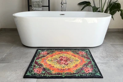 Rozenkelim badmat zwart 90cm x 70cm