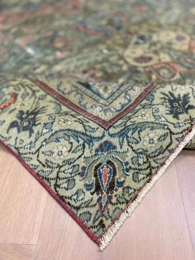 Olijfgroen vintage vloerkleed 217430 273cm x 183cm