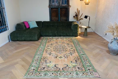 Vintage vloerkleed oranje, groen nr.92448 288cm x 165cm  